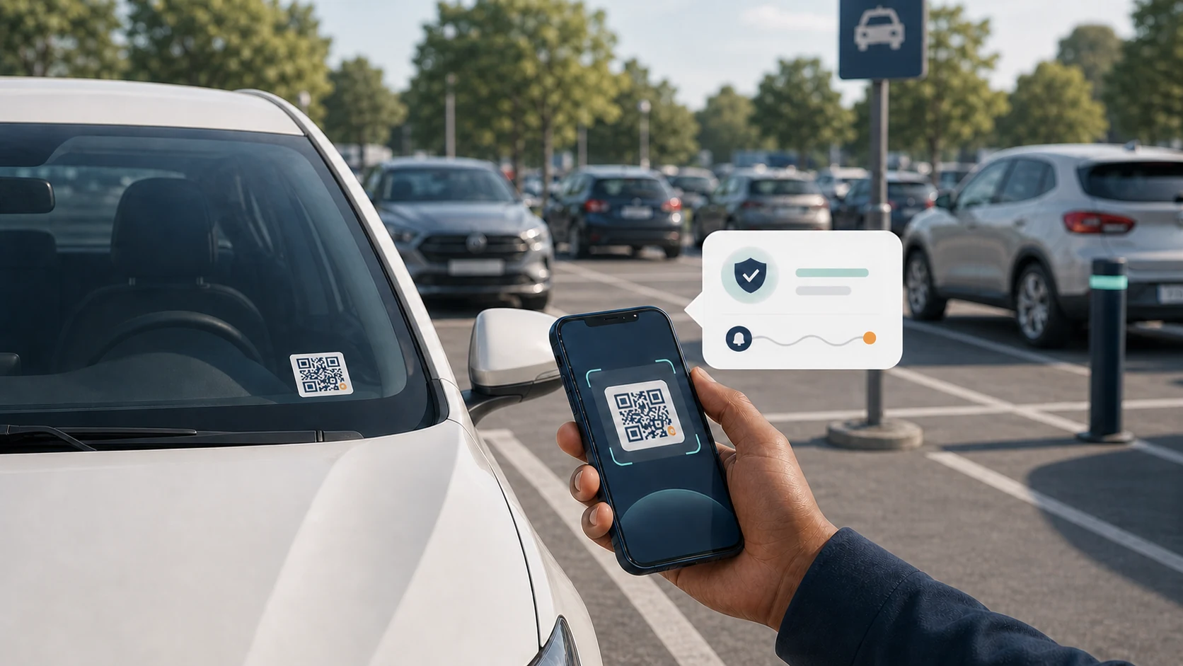 Illustration placeholder showing a vehicle QR scan on a phone